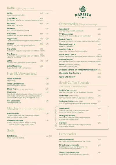 View menu Barista Cafe Frederikstraat - Den Haag