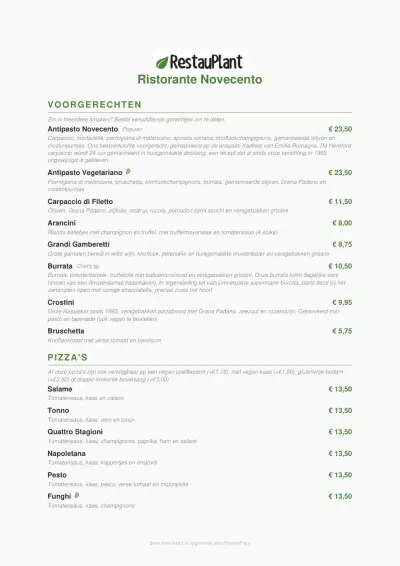 Bekijk menu Ristorante Novecento