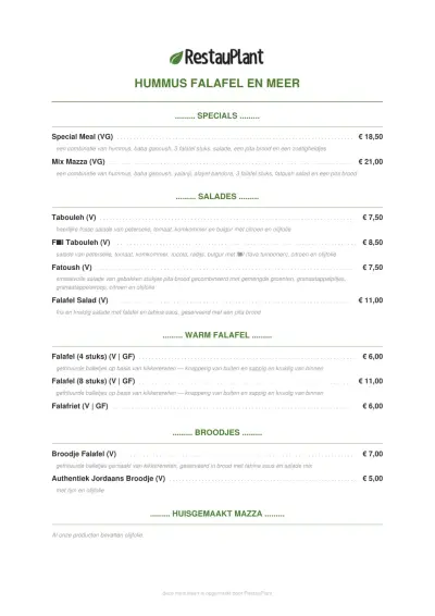 View menu Hummus Falafel En Meer