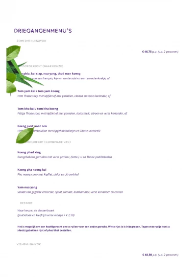 Bekijk menu Thais restaurant BaiYok