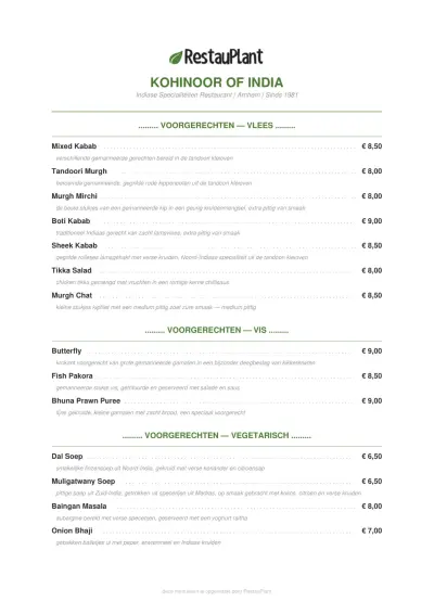 View menu Kohinoor of India