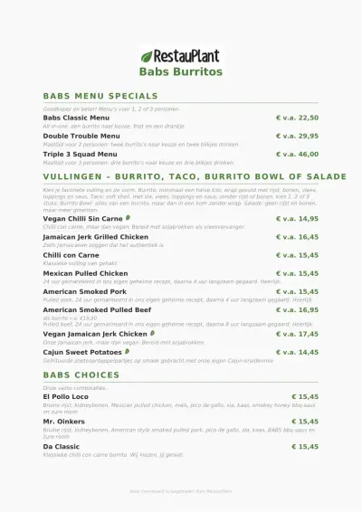 Bekijk menu Babs Burrito