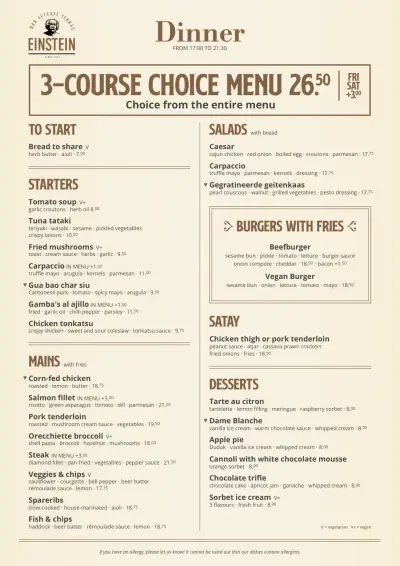 Bekijk menu Einstein Leiden