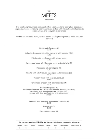 View menu The Meets Restaurant