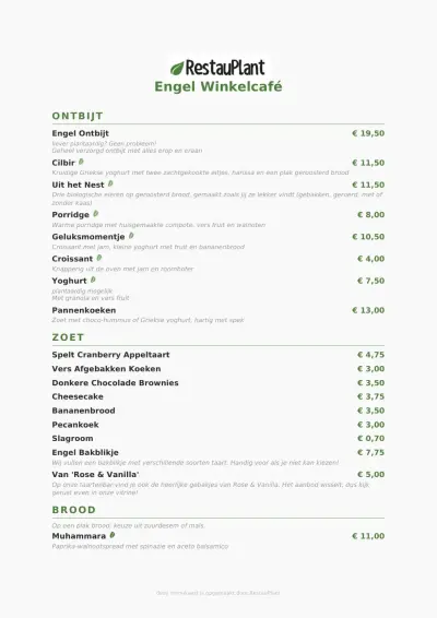 View menu Engel Winkelcafé