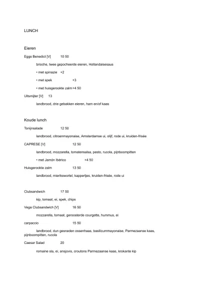 View menu Brasserie Jansen