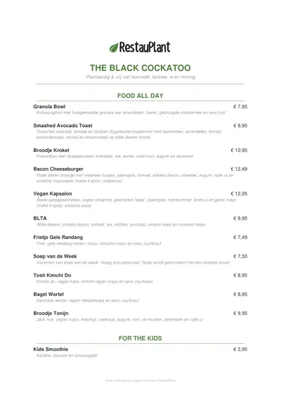 Bekijk menu The Black Cockatoo