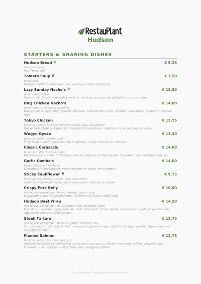 Bekijk menu Restaurant Hudson - Almere